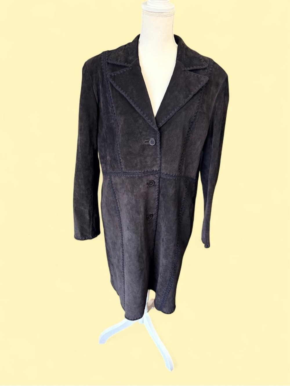 Newport News Black Suede Long Trench Coat